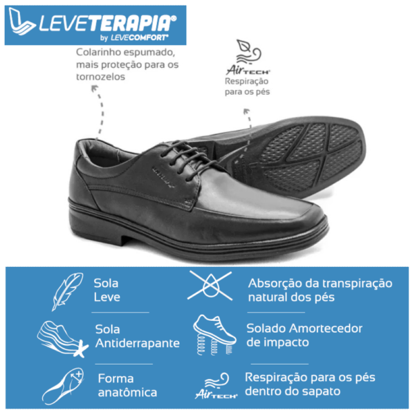 (LeveTerapia) Sapato Social Couro Preto - 43126
