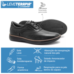 (LeveTerapia) Sapato Casual Couro Preto - 47503