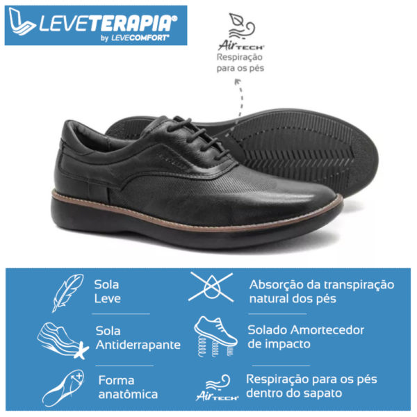 (LeveTerapia) Sapato Casual Couro Preto - 47503
