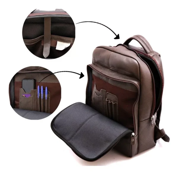 Bolsa Mochila Masculina De Couro Legitimo Bovino - Imagem 3